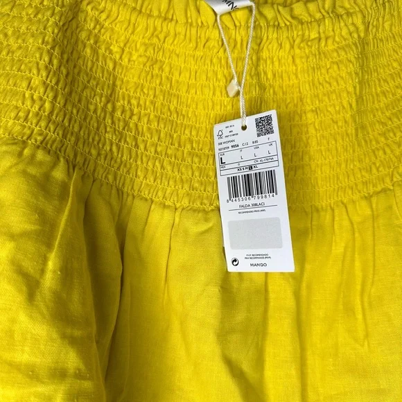 Mango Ruffled Linen blend Yellow Tiered Skirt, NWT women’s large, elastic waist - Picture 3 of 8